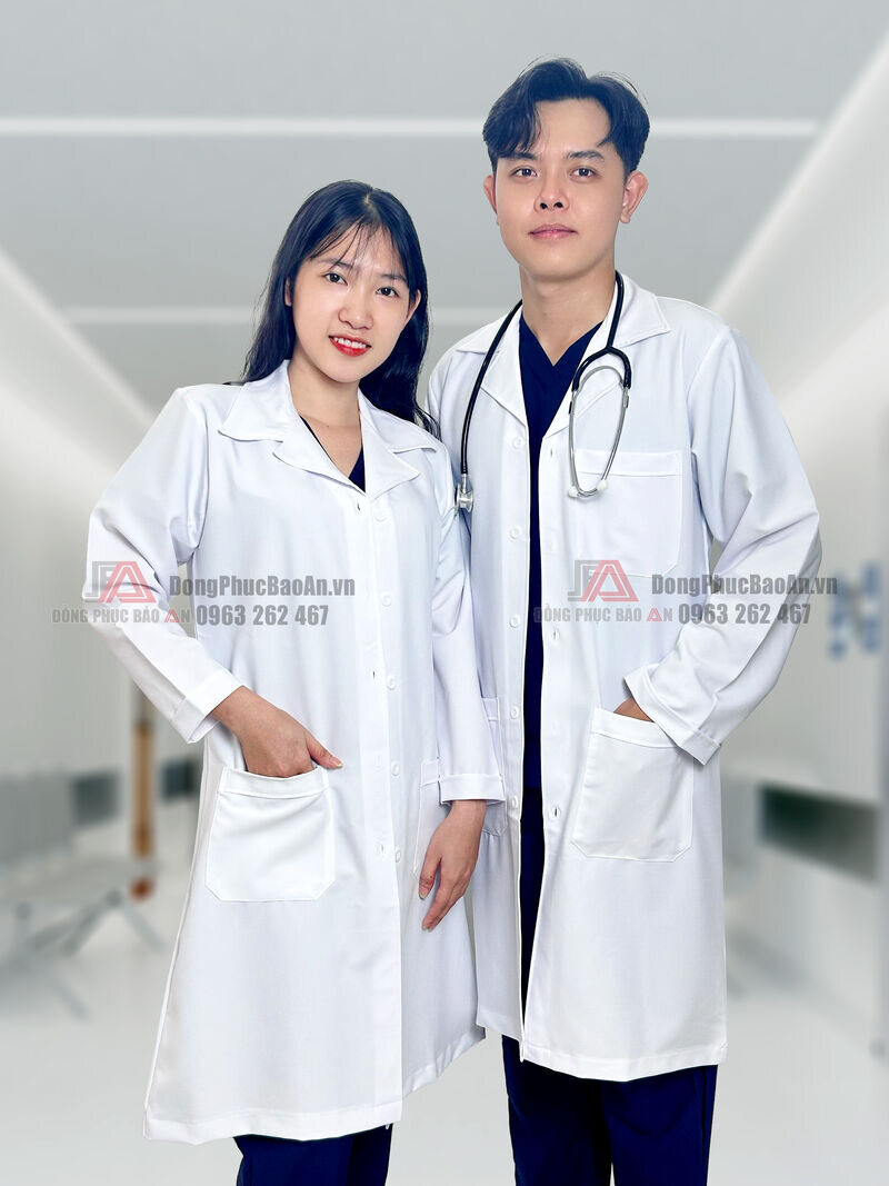 áo bác sĩ dài tay chất liệu cotton Hàn