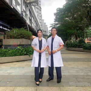 áo bác sĩ ngắn tay cổ vest cotton hàn