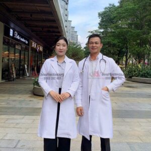 áo blouse bác sĩ dài tay cổ vest nam nữ