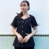 áo tạp vụ đen phối kem