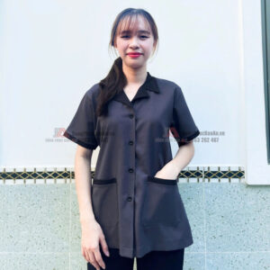 áo tạp vụ nữ xám phối đen