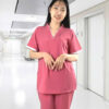 bộ scrubs nữ hồng nhạt phối trắng