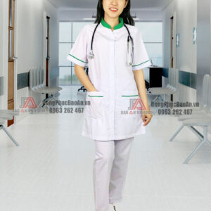 thông tin áo dược sĩ nữ cổ trụ màu xanh lá