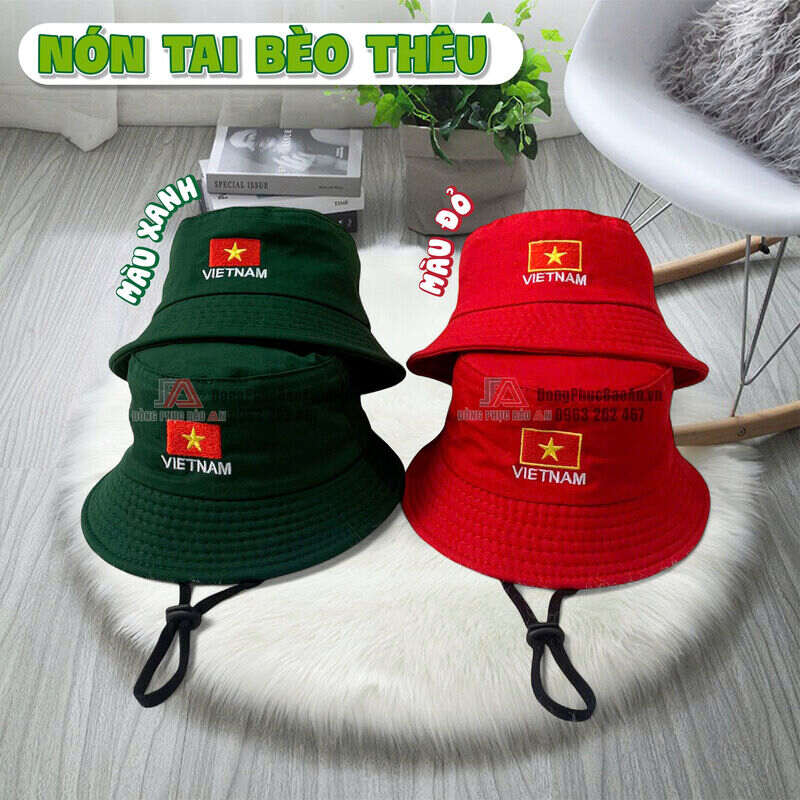 nón tai bèo trẻ em thêu cờ