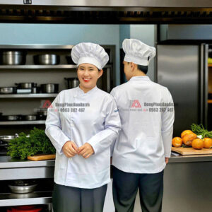 áo bếp kaki màu trắng