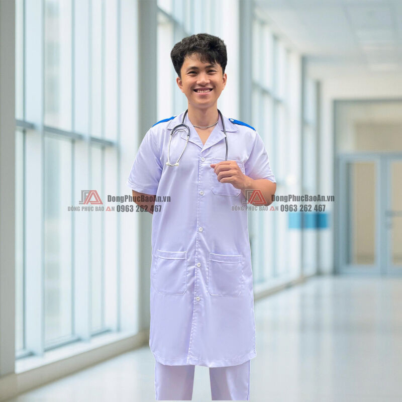 áo dược sĩ tay ngắn form dài