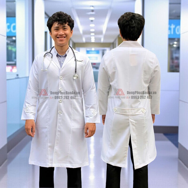 áo blouse cao cấp thêu logo phòng khám fdcare