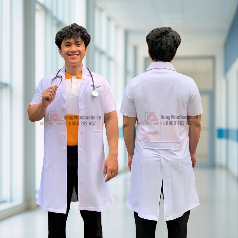 may áo blouse bác sĩ thêu logo theo yêu cầu