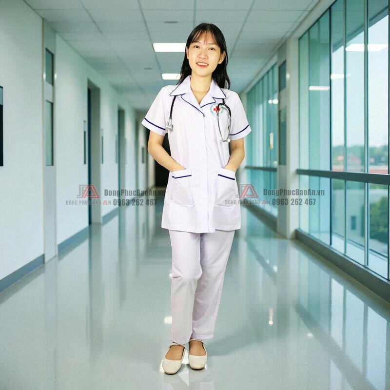 may áo blouse điều dưỡng đồng phục