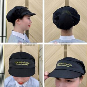 xưởng may mũ bếp vải phối lưới